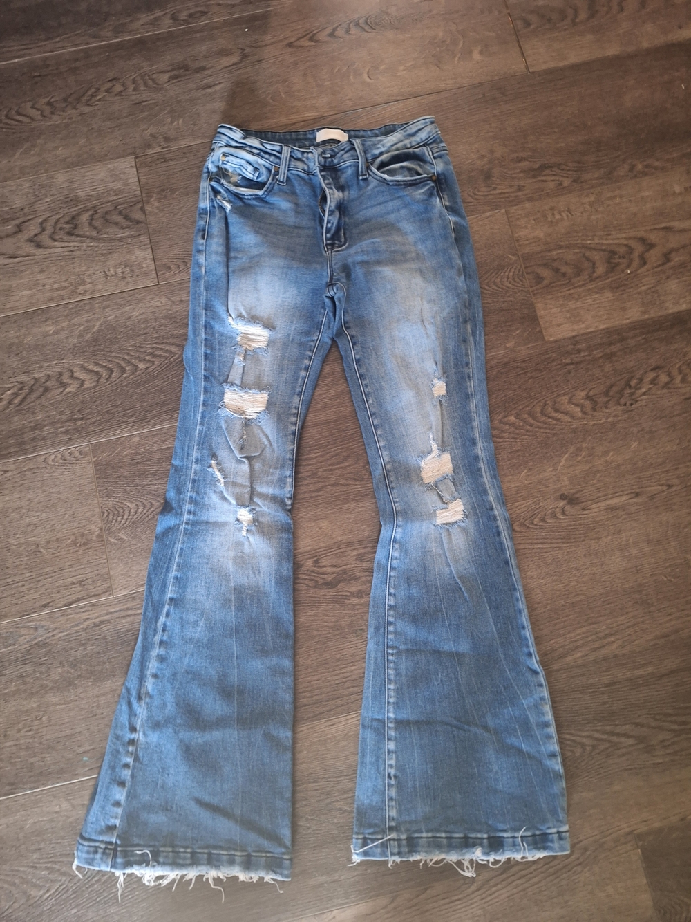 Women's Distressed Flare Jeans in Light Blue